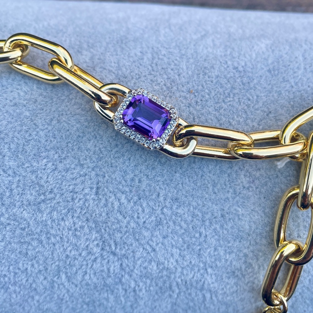 NWT Toscana Italiana 18K Gold Plated Amethyst & White Topaz Bracelet. 7.25 L - Picture 2 of 6